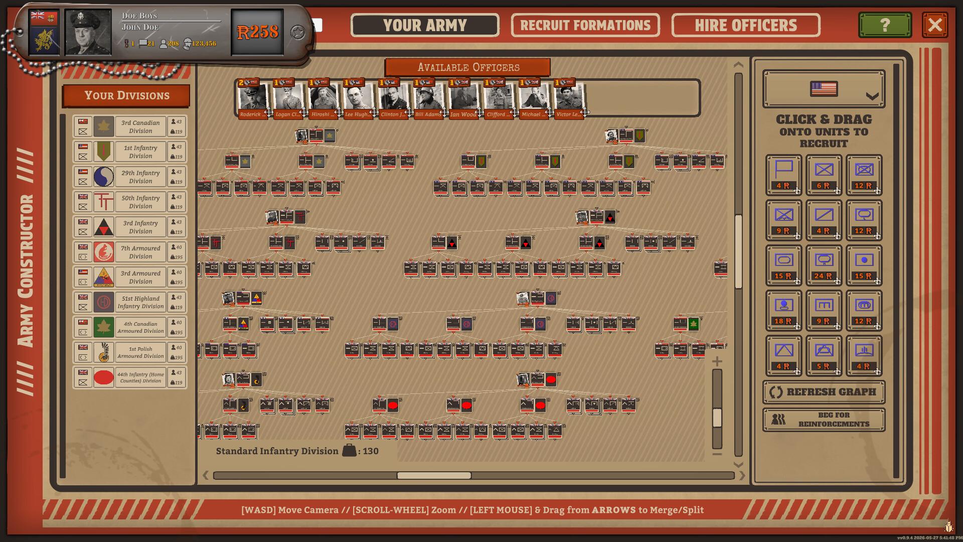 Battleplan Army Constructor showing companies connected to headquarters