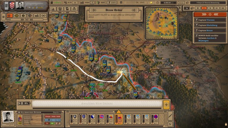 Battleplan battlefield with a white order line and Draw Order instructions
