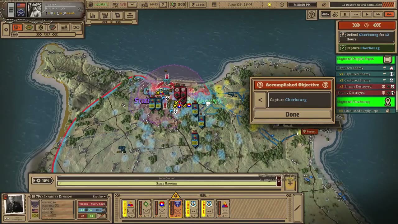 Capture Cherbourg completed and a new Defend Cherbourg for 12 Hours objective