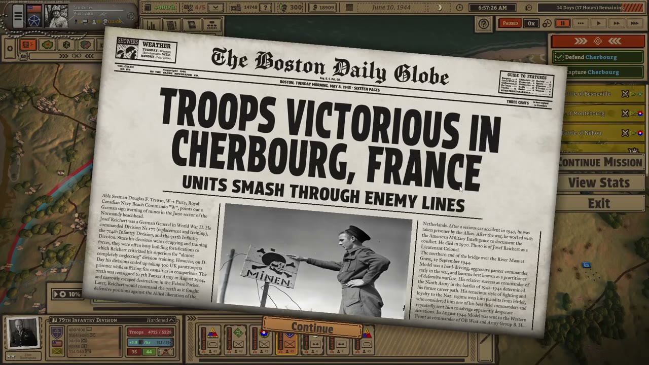 Battleplan victory newspaper announcing success in Cherbourg
