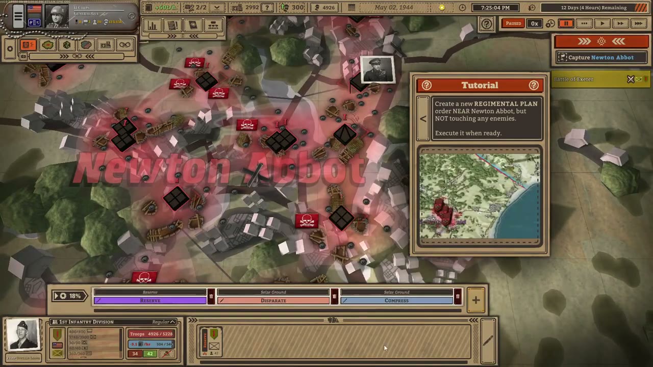 Fortifications and mines at Newton Abbot with a tutorial preparation instruction