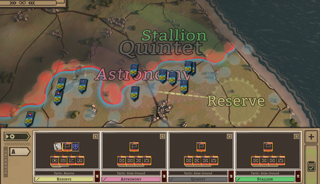 Three regiment zones and a separate reserve area in Battleplan