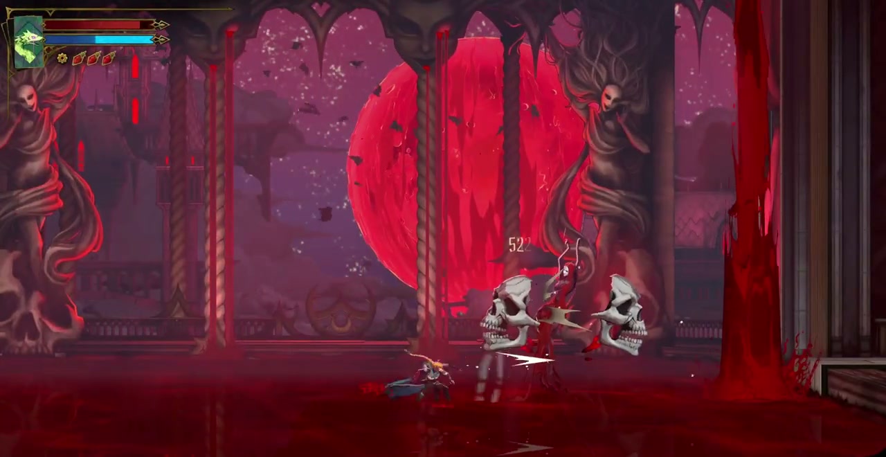 Carmilla arena with skull shields and blood attacks