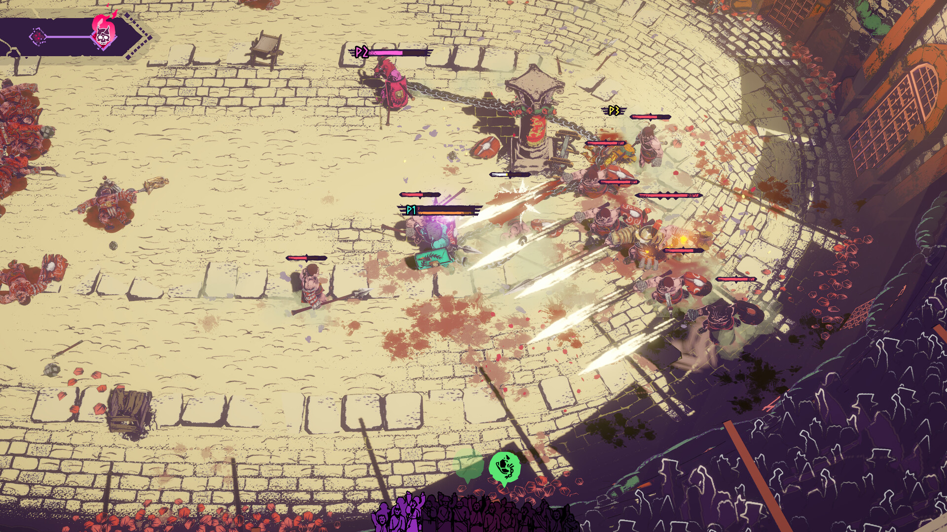 Fighters in Rome facing an organized group and a spread of incoming projectiles