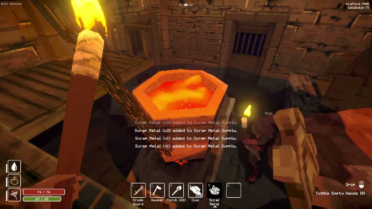 Scrap Metal being added to the glowing upper forge container.