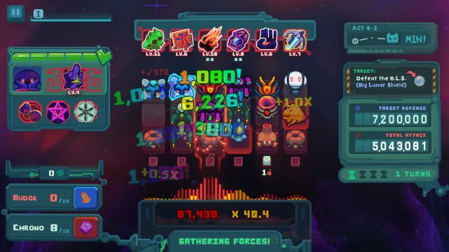 A Dicevaders army and score panel with Total Attack below the Lunar Shield's 7,200,000 defense