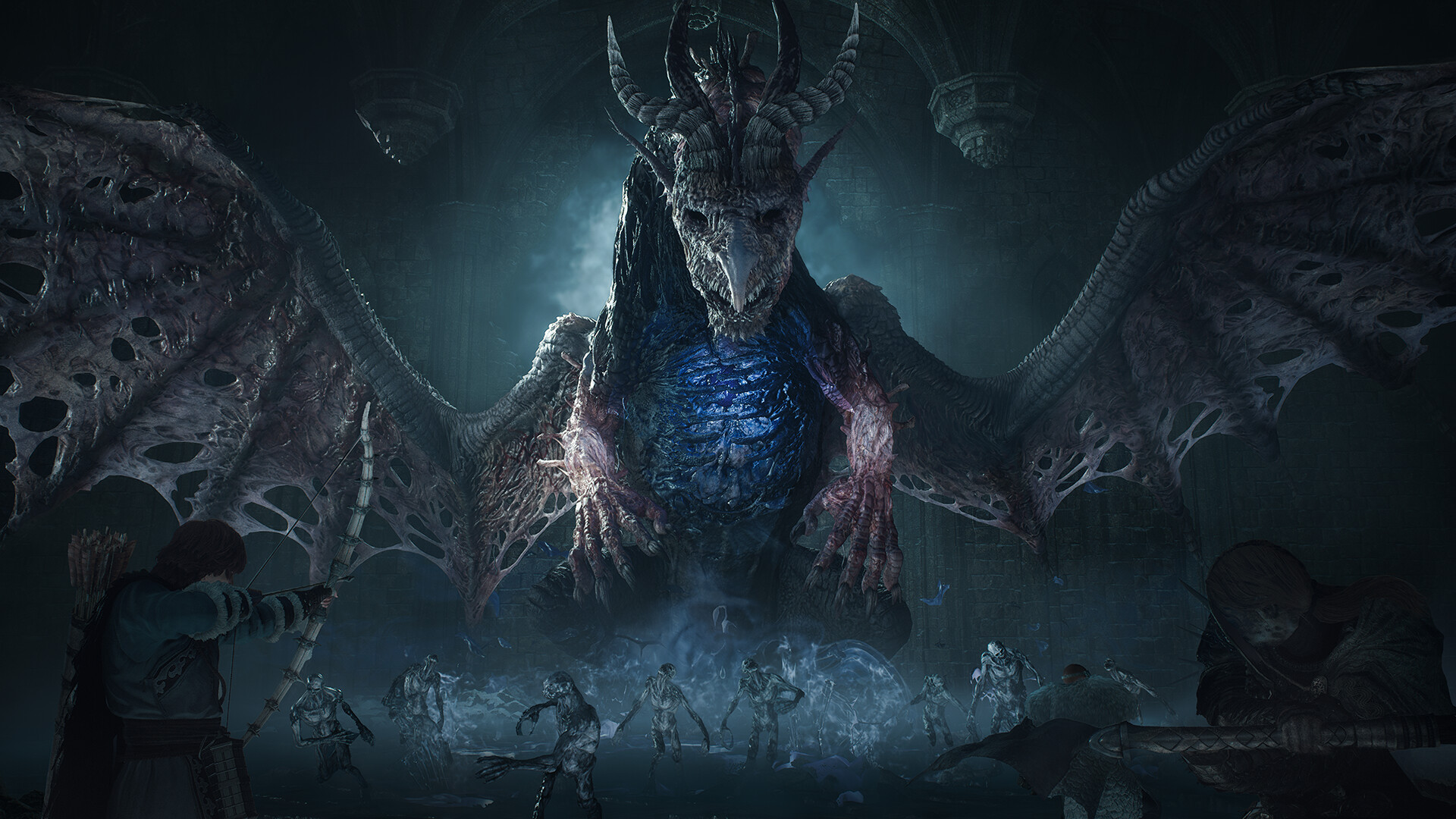 The Fallen Dragon facing an Arisen with its forelimbs and head visible