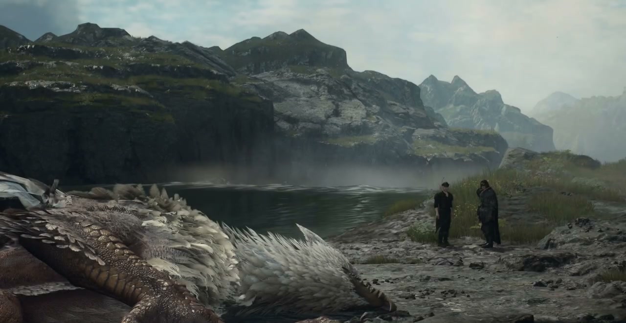 Pekdre and the Griffin beside the Malachite Forest waterfall