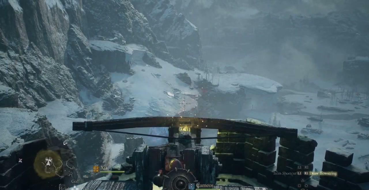 Ballista aimed across the valley toward the ice wall