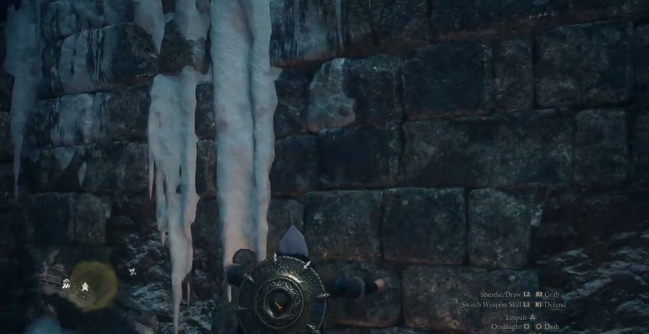 Wooden ladder against the icy wall on the Lorade Castle rampart route