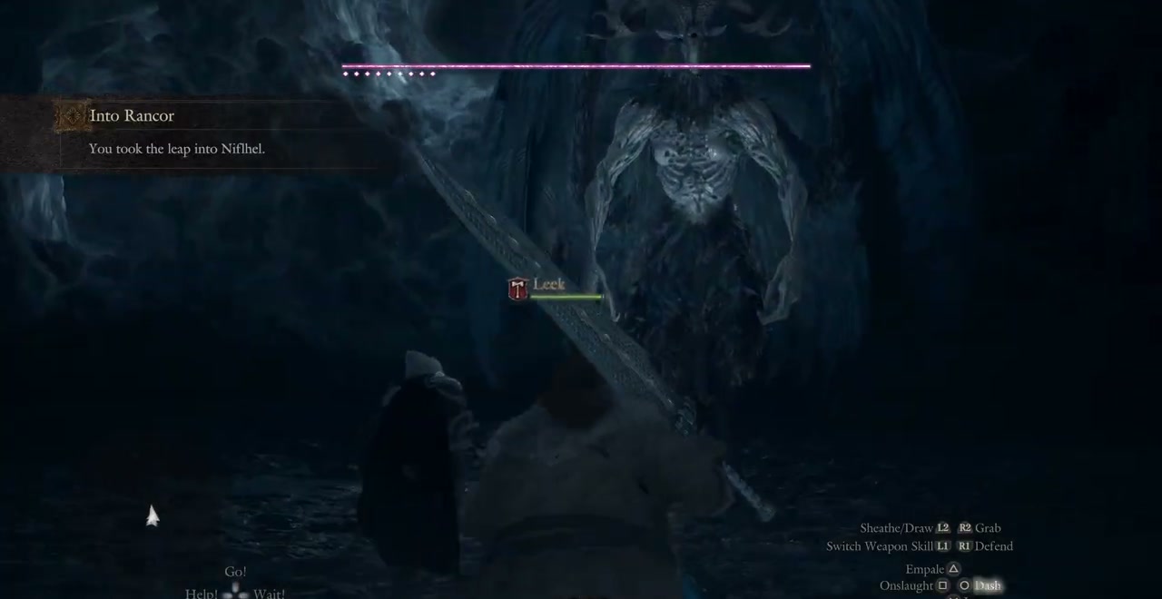 Satanachia standing before the party in the Niflhel arena