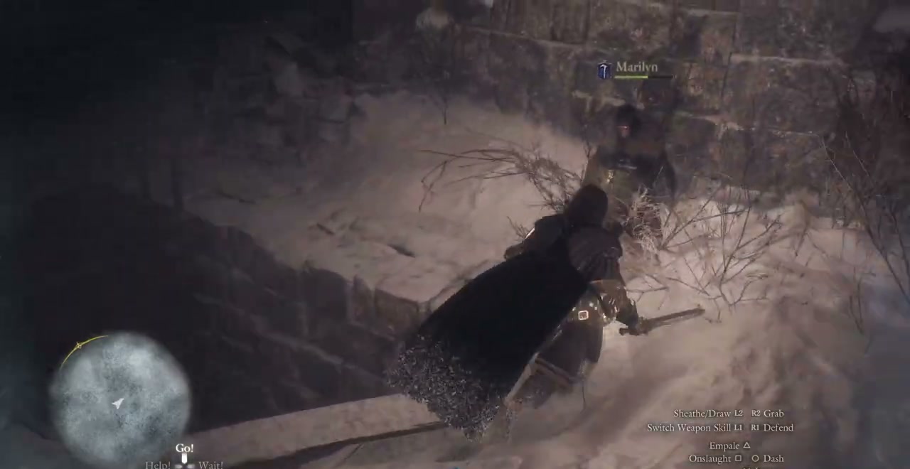 Arisen descending through the uncovered snow opening by Beorcan Stronghold