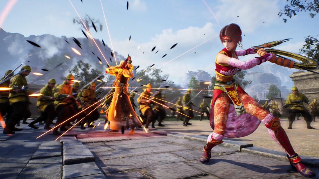 Sun Shangxiang swinging her chakrams through enemy soldiers