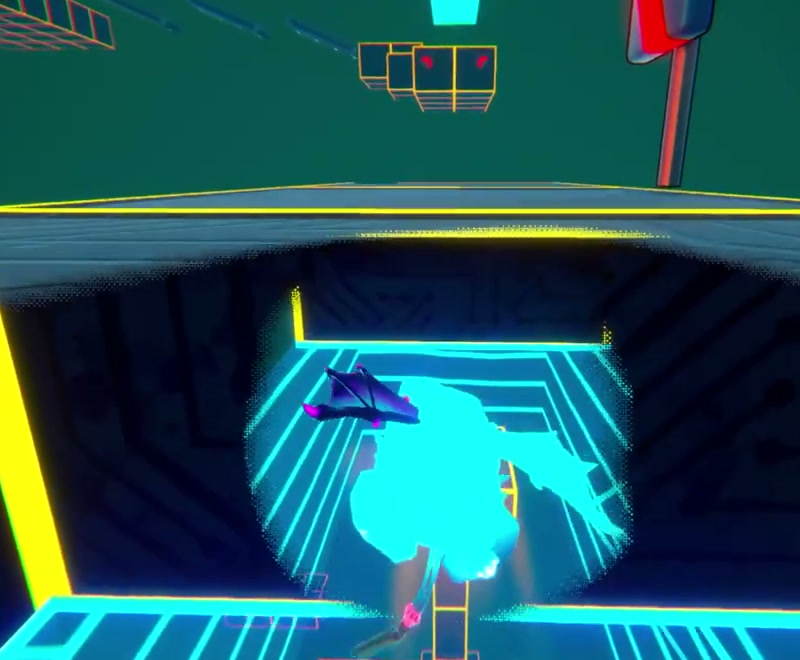 Phone passing the cyan opening in the high jump section of The Grid