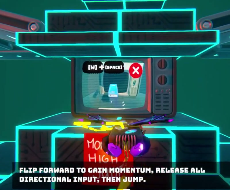 Momentum high jump television and cyan platforms in The Grid
