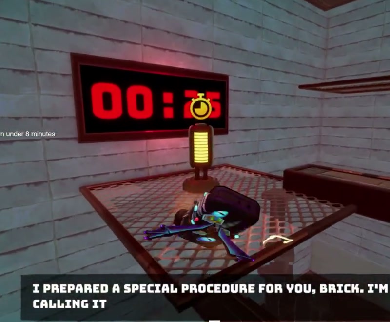Glowing clock pickup on a wall-side tray beneath the red Server Room timer