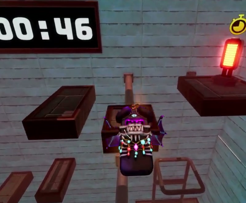Glowing clock pickup beside an upper tray and narrow pipe in the Server Room