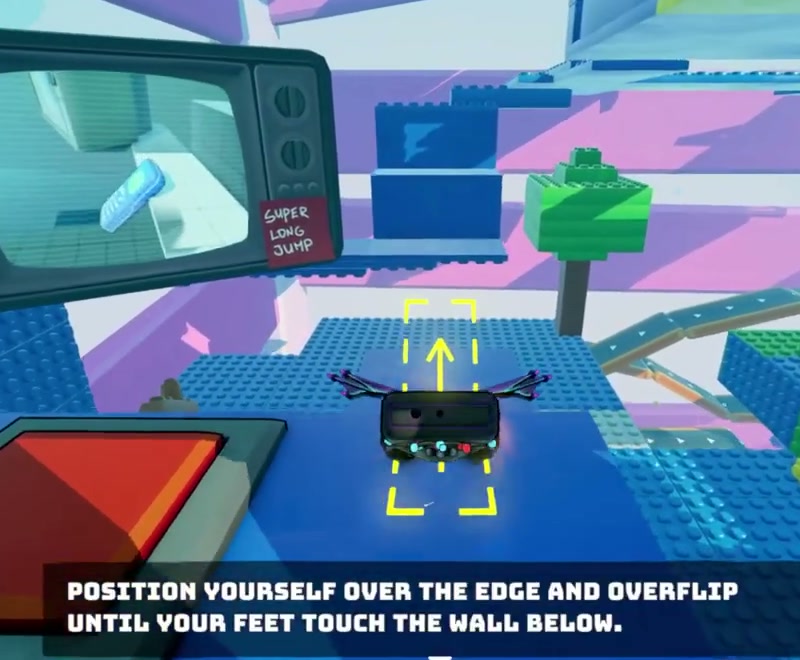 Phone at the edge beside the Super Long Jump tutorial television