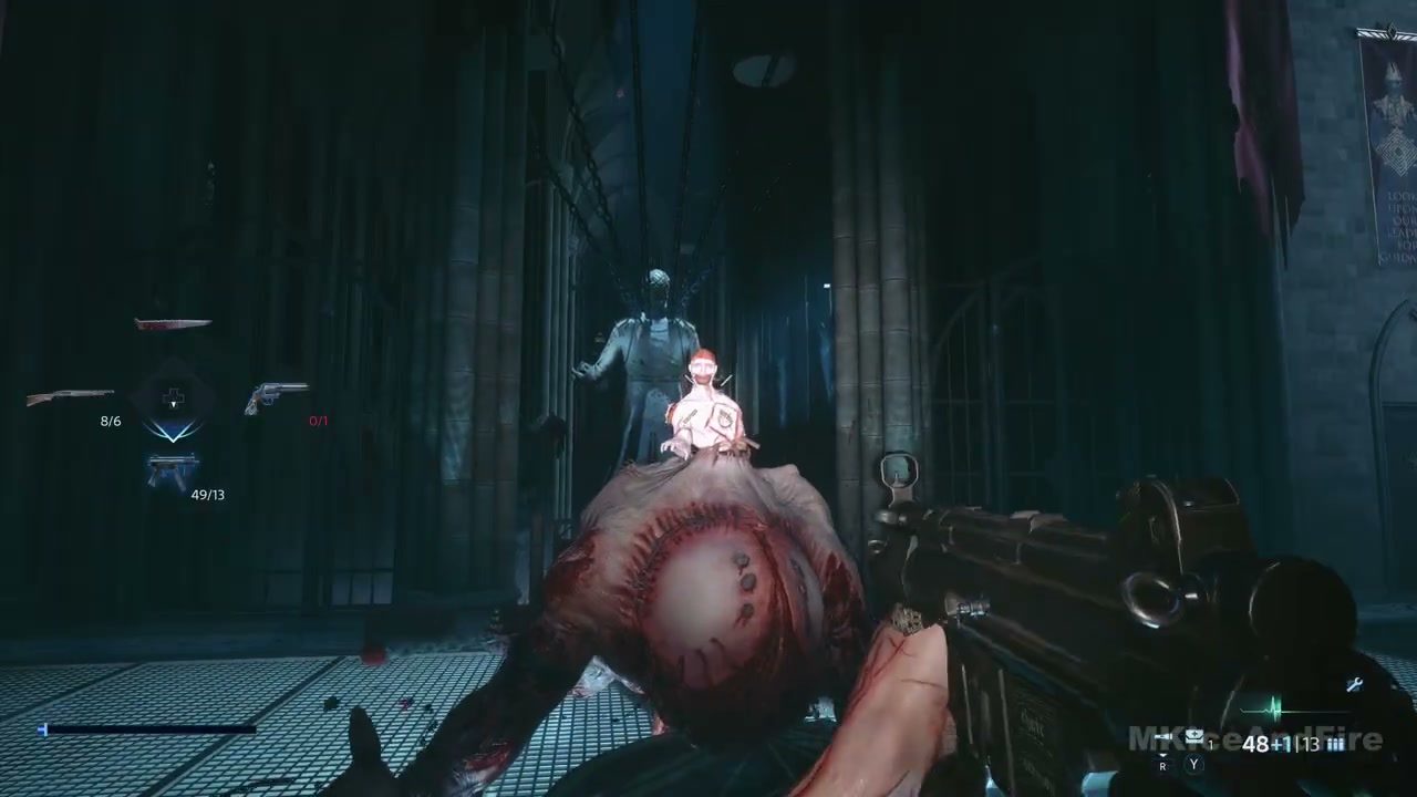 A small human figure exposed above Marlowe's head