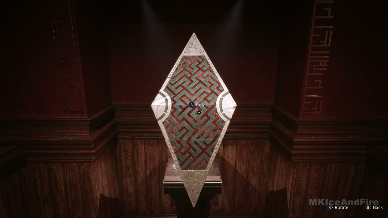 The obelisk with its red markings connected across the rotating sections