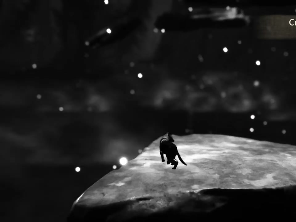 Hubert standing on a stone platform above the dream river