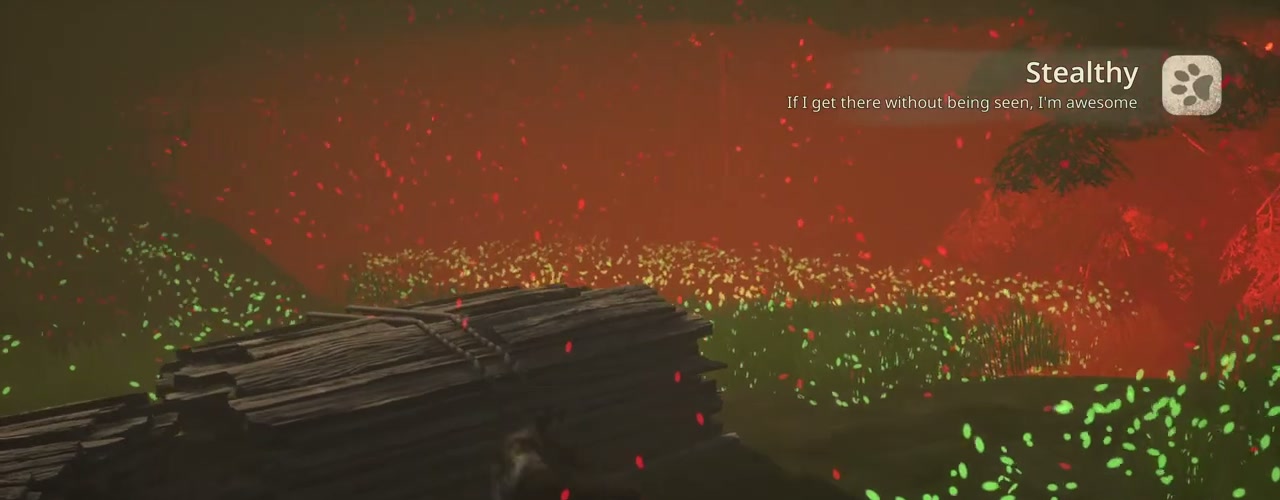 Green safe ground and a red detection area beside stacked logs