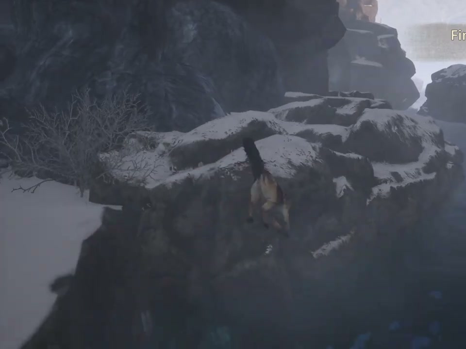 Broken stone ledges inside the snowy cave on the lost lamb route