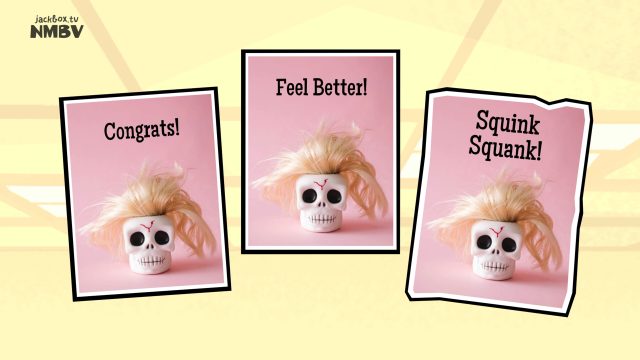 Three We Forgot a Card fronts with the same skull picture and different messages