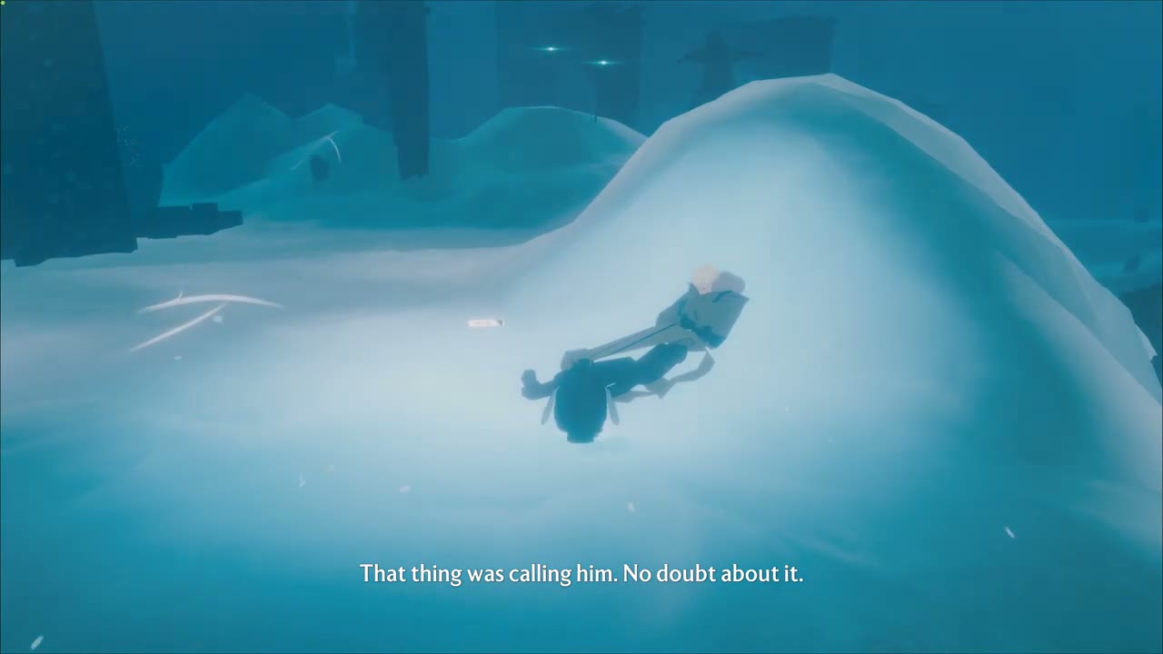 Seated person on the snowbank before the Grand Hall route