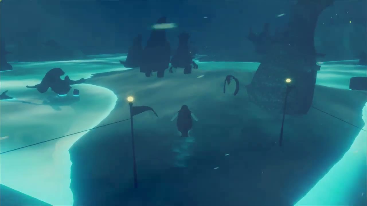 Glowing water and hexagonal platforms in the Strange Eggs area