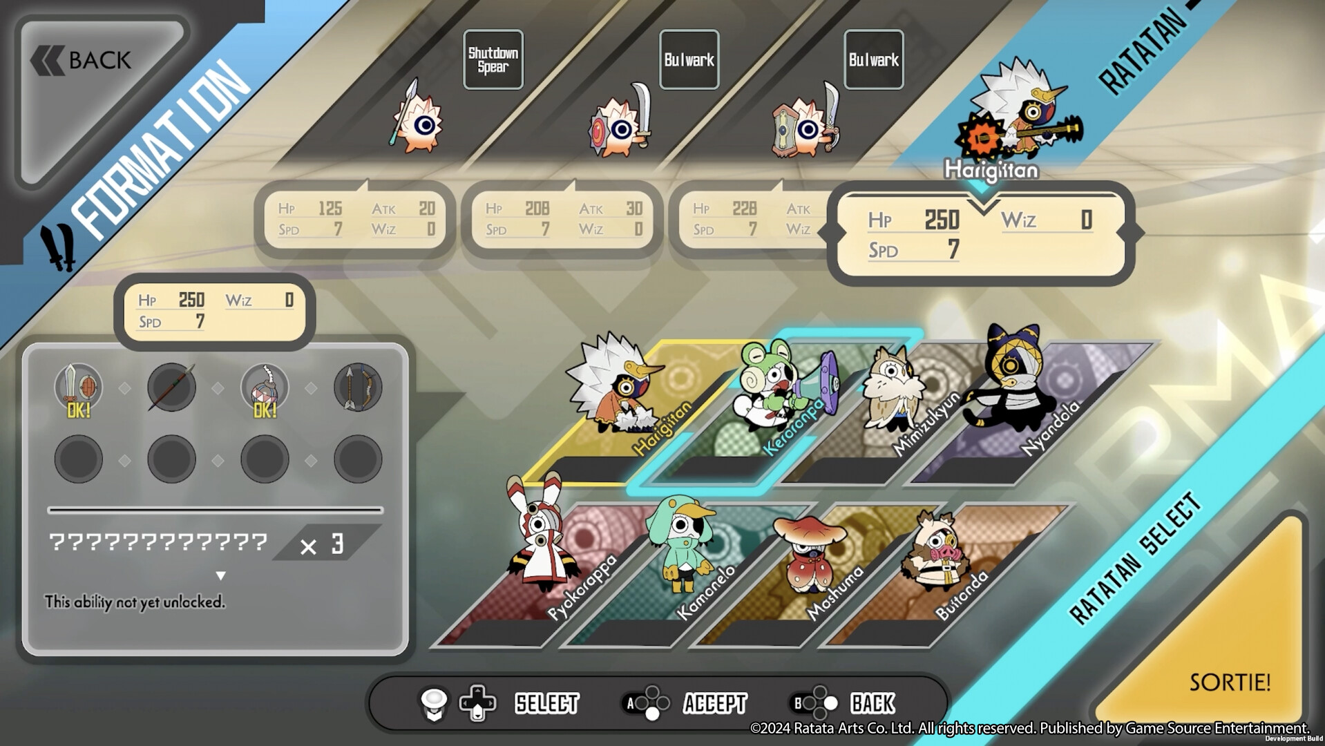Ratatan Formation screen with the leader and multiple Cobun equipment positions
