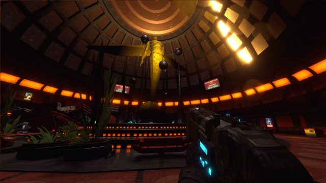 Statue in the circular Nexus station hall in RetroSpace