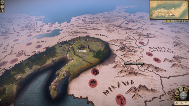 Complete Edition campaign map centred on Owari, with nearby provinces marked