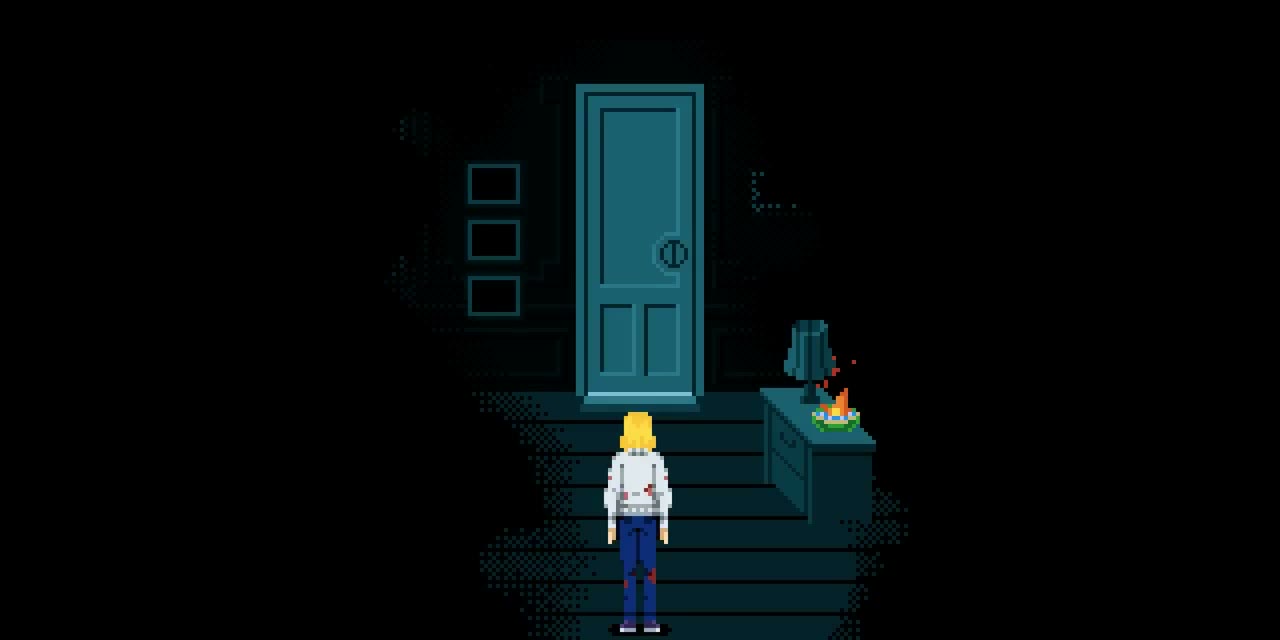 Sealed hotel door and nearby save flame