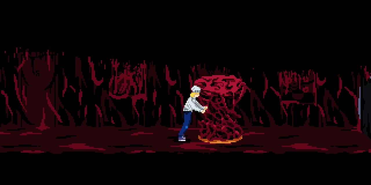 Julia pushing a round block through the Floor -1 corridor