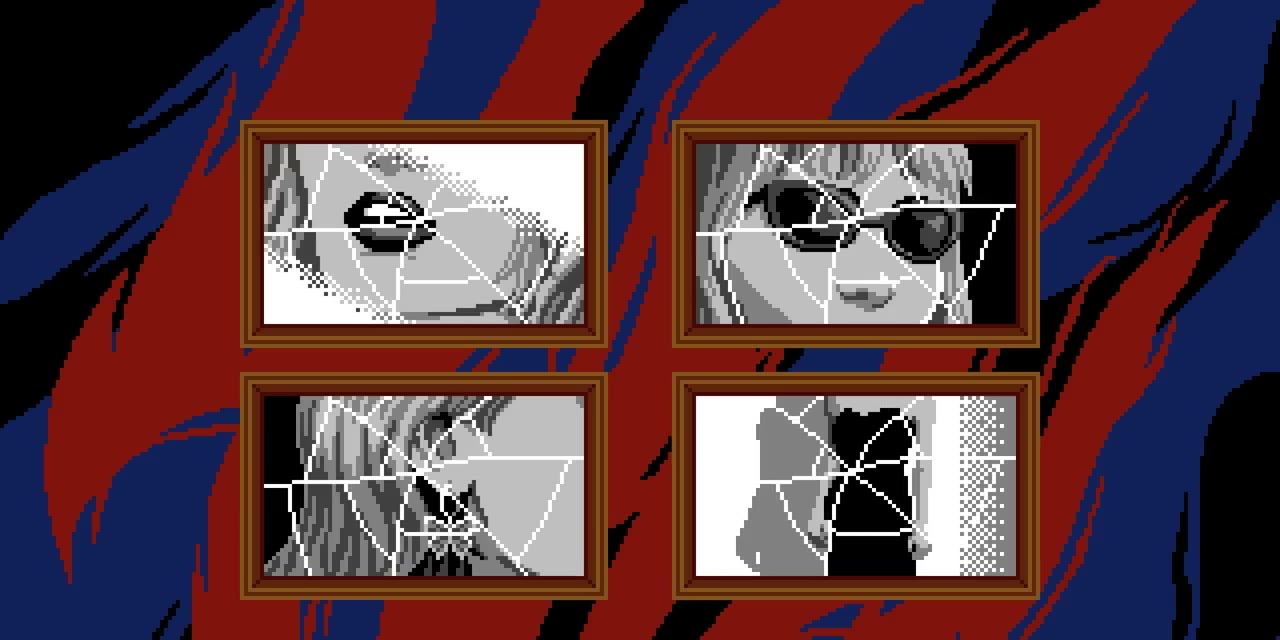 Four cracked photograph panels after the poem puzzle is solved