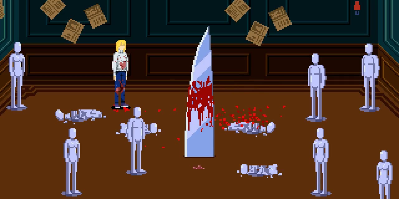 Extended blade in the mannequin corridor during the Sanguis pursuit