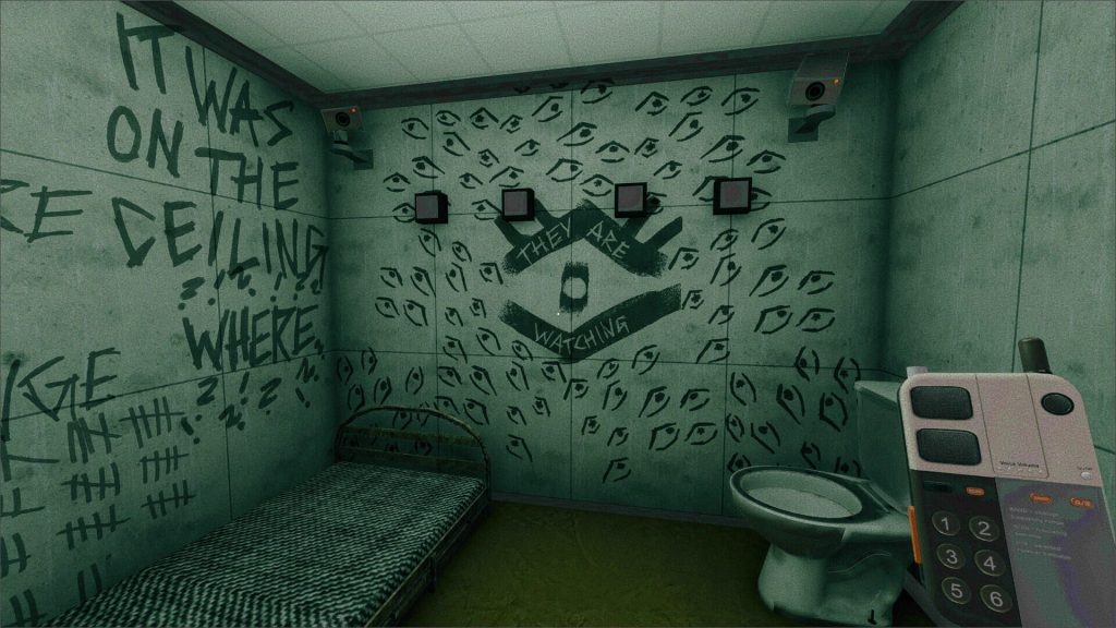 The Anomaly apartment with a bed, toilet and wall graffiti