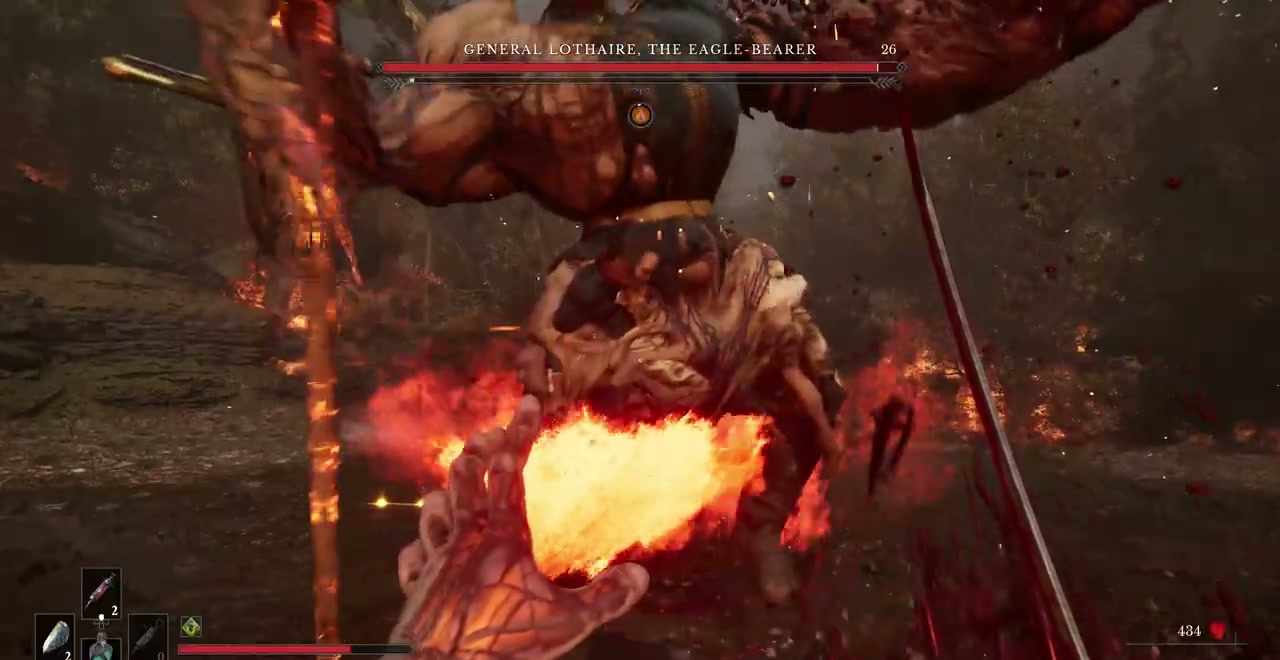 General Lothaire fighting with his mutated arm and flag