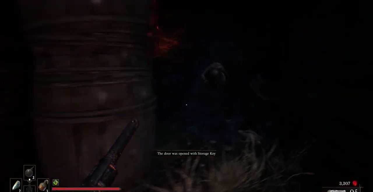 The cellar doorway and on-screen Storage Key opening confirmation